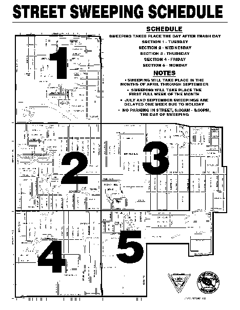 A map showing the street sweeping districts in Oak Park Michigan.